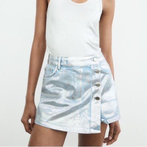 Zara Dresses & Skirts - Zara - Foil Denim Skort